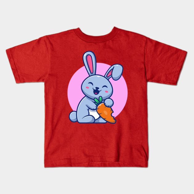 Cute Rabbit With Carrot Cartoon (2) Kids T-Shirt by Catalyst Labs